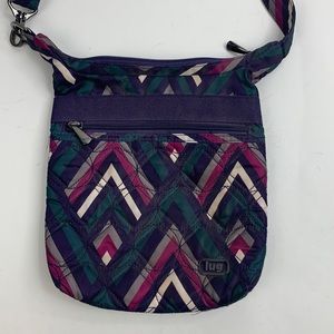 Lug Skipper Nylon Crossbody Bag RFID Protection Purple stripe Pockets Lined